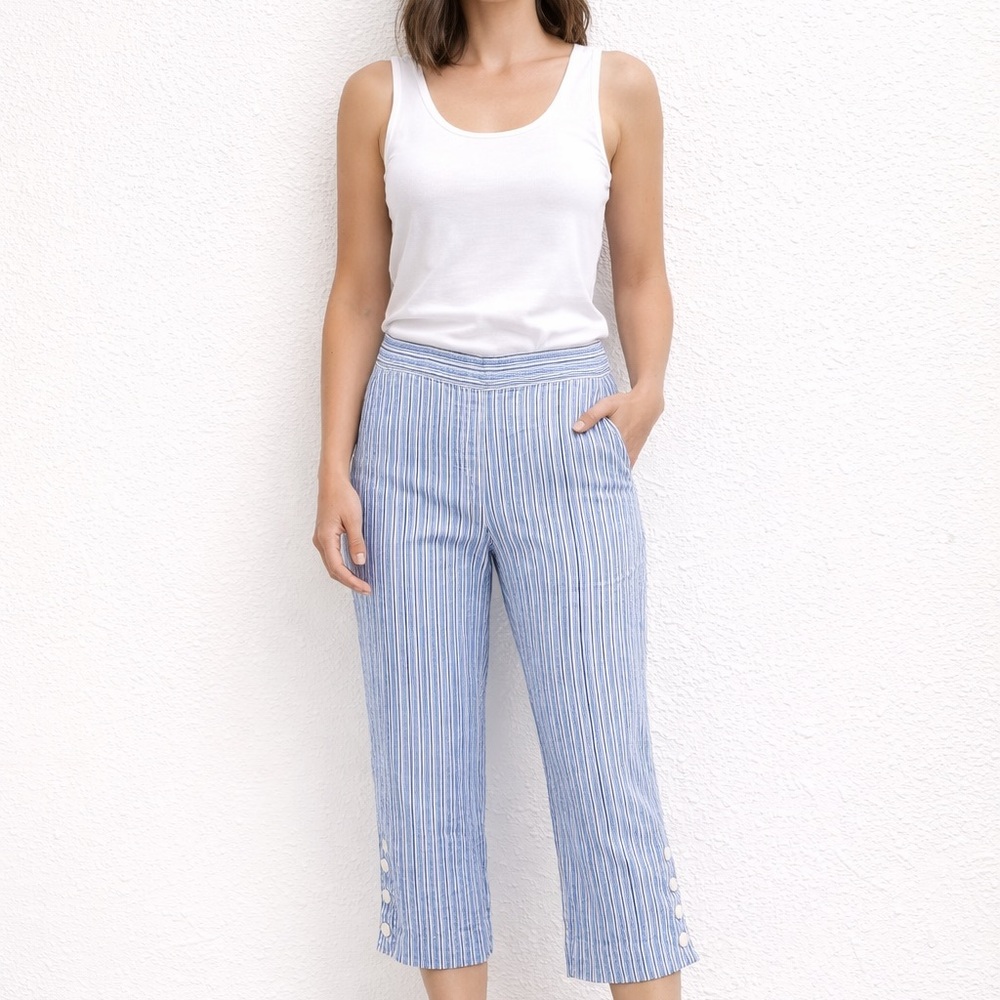 Chico's linen Blue & White Striped Cropped Capris 6